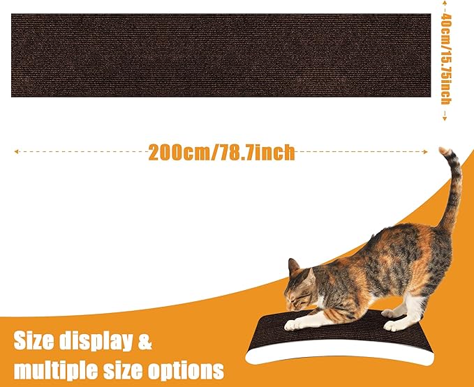 Cat Scratching mat Self-Adhesive, Trimmable Furniture Protector for Couch, Sofa, Wall & Cat Trees - Durable Scratch Pad with Nano Tape, DIY Climbing Carpet for Indoor Cats (Brown, 78.7"x15.8")
