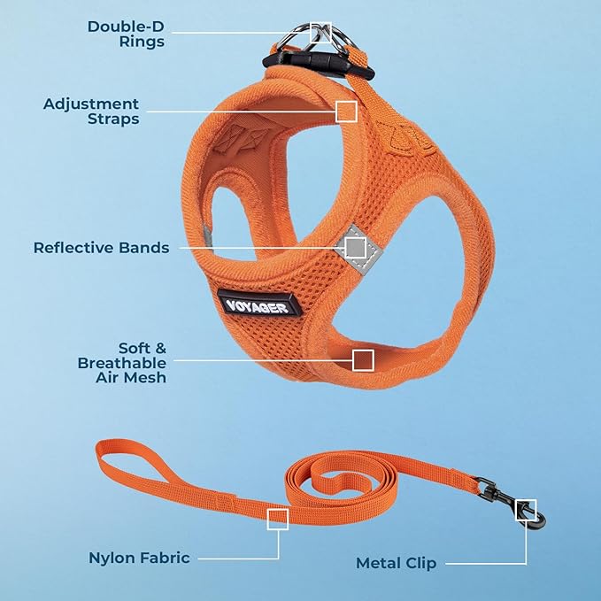 Voyager Step-in Pet Harness - All Weather Mesh, Adjustable Step in Harness for Cats and Dogs by Best Pet Supplies - 307S Orange, XXXS