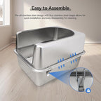 Stainless Steel Litter Box with Metal Lid and Scoop - Enclosed Metal Litter Box for Large Cats, Rust-Resistant, Odor-Control, Easy to Clean, Durable & Long-Lasting with Round Edge (L)