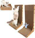Cat Scratching Post, 3-in1 Scratching Board for Indoor Cats, 2PK 22in L-Shaped Cat Scratcher with 1PK Cardboard Box Scratch Pad, Cats Scratch Furniture Protector with Feathered Toy