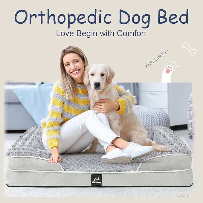 Orthopedic Dog Bed for Large Medium Sized, Washable Memory Foam Large Dog Bed, Medium Pet Sofa with Removable Cover, Washable Waterproof Pet Couch Beds(Grey, M)
