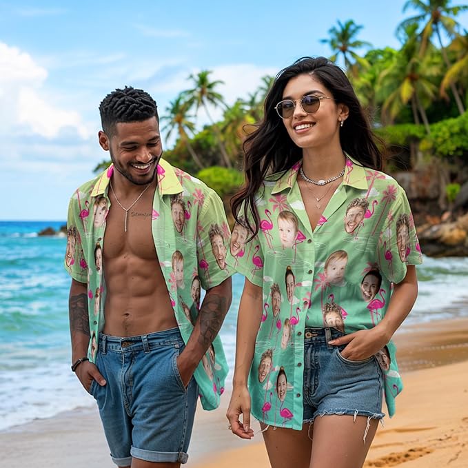 Custom Hawaiian Shirt with Face for Men, Unisex Tropical Beach Shirts Personalized Casual Funny Hawaii Button Down Shirts