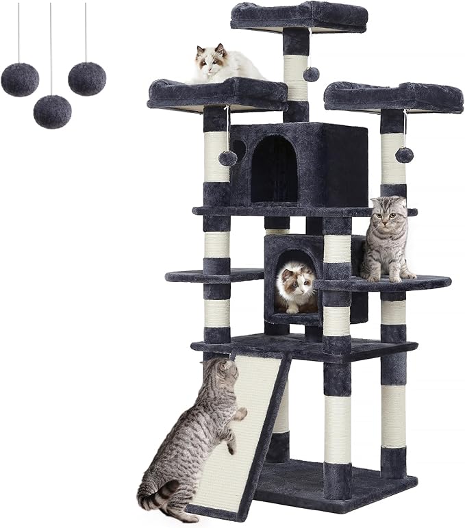 Feandrea 67 Inches Multi-Level Cat Tree for Large Cats, with Cozy Perches, Stable, Smoky Gray UPCT18G