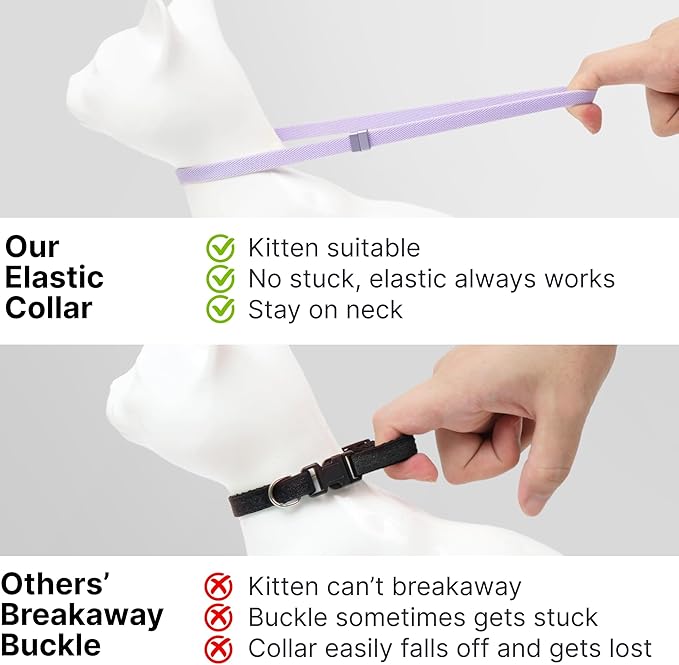 Safety Cat Collar - U.S. IDA Gold Awarding Design, Stretch Elastic Quick Release, Non Breakaway - Light Weight for Kitten, Neck Fit 7.8'-15.7' for All Small Large Cat,M(Glacier Silver)
