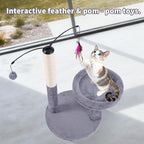 24" Scratching Post, Interactive Cat Scratcher, with Perch & Plush Toy, Sturdy Weighted Base, Grey