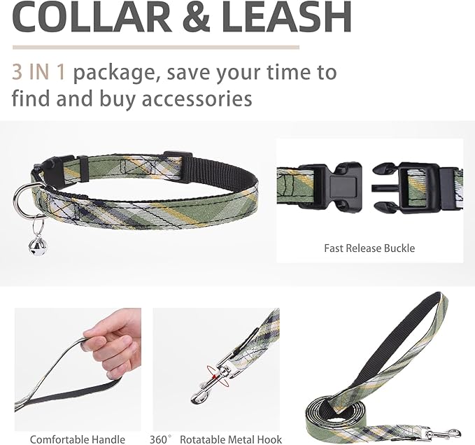PUPTECK Adjustable Dog Harness Collar and Leash Set Step in No Pull Pet Harness for Small Medium Dogs Puppy and Cats Outdoor Walking Running, Soft Mesh Padded Reflective Vest Harnesses, Grn&YLW, M