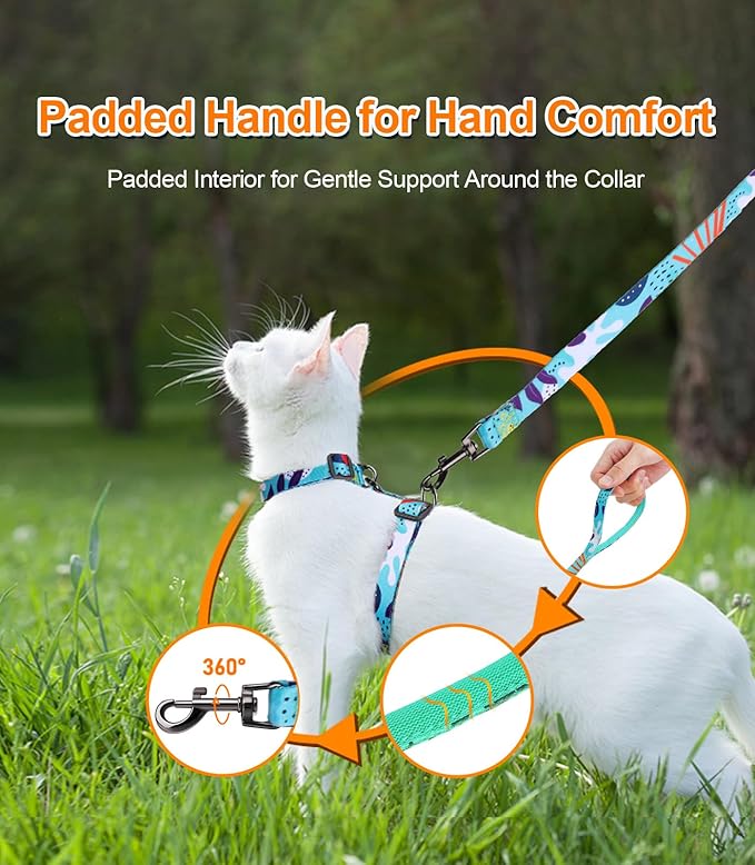 Halypet Cat Harness and Leash Set, Escape Proof [3 in 1 Adjustable & Lightweight] Cat Harness, Safe Kitten Harness for Large Cats Soft Comfortable, Easy to Wear, Walking Outdoor Travel, Medium