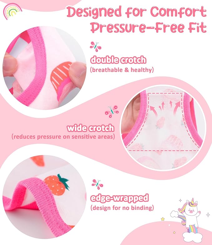 Girls and Toddlers 100% Cotton Underwear Tagless Soft Panties Size 2-3T,4-5T,6,8,10,12 (6-Pack)