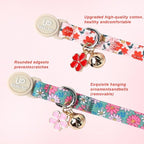 Cat Collar,2Pack Summer Cat Collars Cute Breakaway,Spring Green Leaf Flower Kitten Collar with Bell, Kitty Collars with Safety Buckle for Girl & Boy Cats