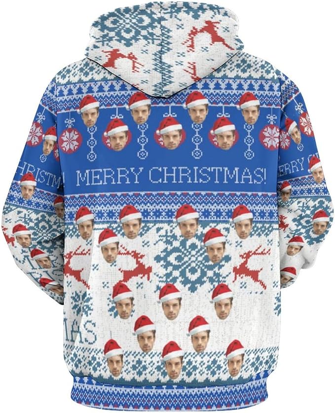 Artsadd Custom Face Unisex athletic Pockets Sweatshirt Loose Hoodie Custom Christmas Long Sleeve Sweatshirt Hooded Pullover
