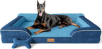 XXL Dog Bed for Extra Large Dogs, Giant Orthopedic Dog Bed with Cooling Gel Memory Foam, Waterproof Pet Bed with Removable Washable Cover, 53" Pet Sofa Bed Dutch Velvet with Bone Toy, Navy Blue