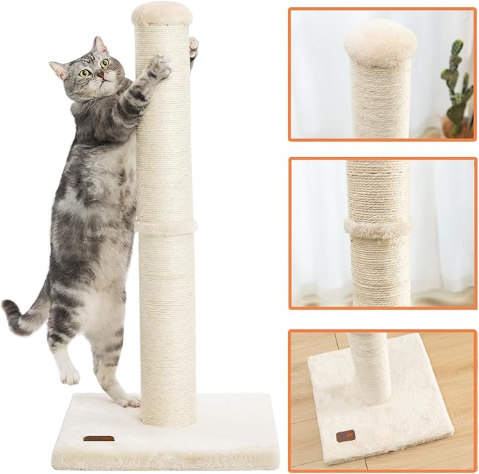 34inch Cat Scratching Post with Natural Sisal Rope 4.3Inch Large Diameter Scratcher Post Tree for Indoor Cats Beige
