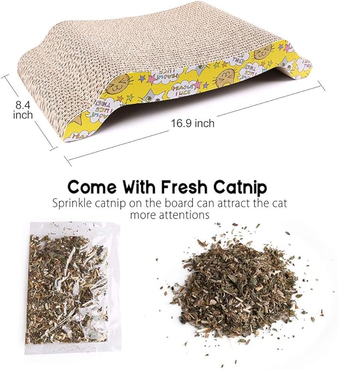 PrimePets Cat Scratching Board, 2 Pack Cat Scratcher Cardboard, Cat Scratch Pad for Indoor Cats, Cat Scratcher Couch Lounge Sofa Bed, Reversible Corrugated, Catnip Included