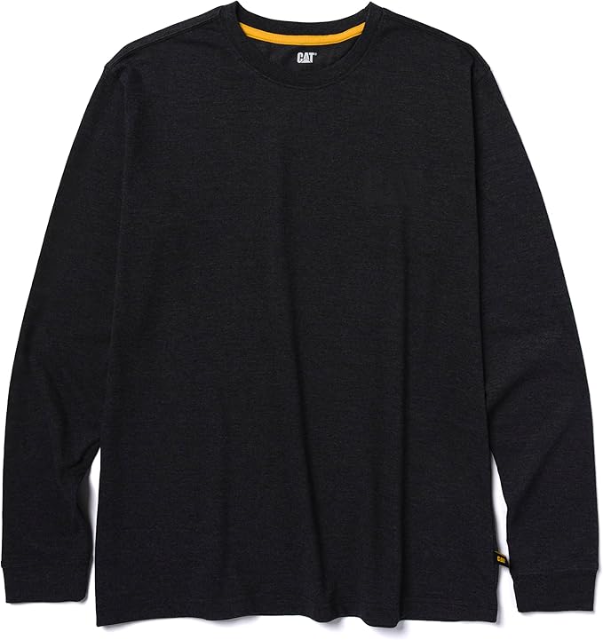 Caterpillar Trademark Banner Long Sleeve Tee Shirts for Men with Center Back Neck Wire Management Loop and Cat Workwear Logo