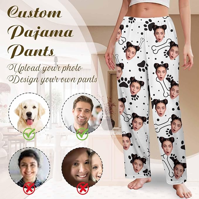 Custom Couple Pajama Pants Sock with Funny Face, Personalized PJ Anniversary Birthday Women Men Pants