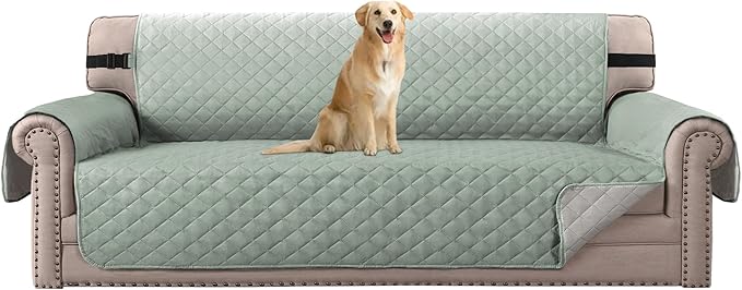 H.VERSAILTEX Sofa Protector for Dog Sofa Slipcover Quilted Furniture Protector with Non Slip Elastic Strap Water Resistant Sofa Cover Couch Cover Seat Width: 78"(Oversized Sofa, Desert Sage/Beige)