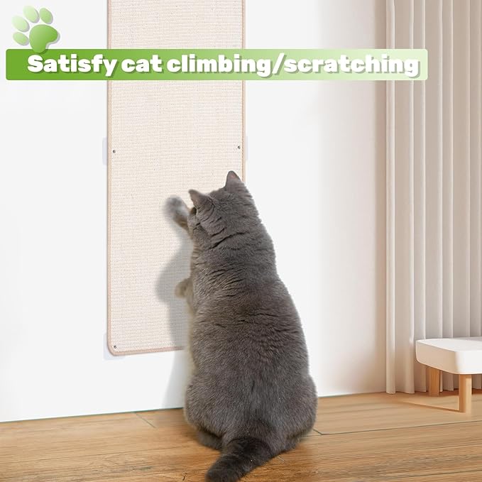 Natural Sisal Cat Scratcher Mat, Wall Scratcher Carpet, Cat Climbing Wall, Large Tall Scratching Post, Sofa Protector, Scratching Mat Pad for Indoor Cats (White, 39.3" Lx15.7 W, 1PC)