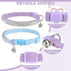 EXPAWLORER Soft Velvet Safe Cat Collars for Girl Cats - Rhinestones Bling Diamante Adjustable Collars Breakaway- Chirstmas Cat Clollar Gifts with Bells for Boy Cats Kitty and Small Dogs