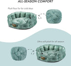 ClevaHome Upgrade Plush Faux Fur Cat Bed - Washable Round Cat Beds for Indoor Cats, Small Dog Bed for Pets up to 15lbs, Reversible Cushion, Non-Slip Bottom (Washed Green)