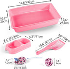 PAWISE Cat Litter Box Set, Small Kitten Starter Kit, Includes Litter Box, Litter Scoop, Double Dish Feeding Bowl, Cat Mouse Toy, Kitty Ball Toy, Pink
