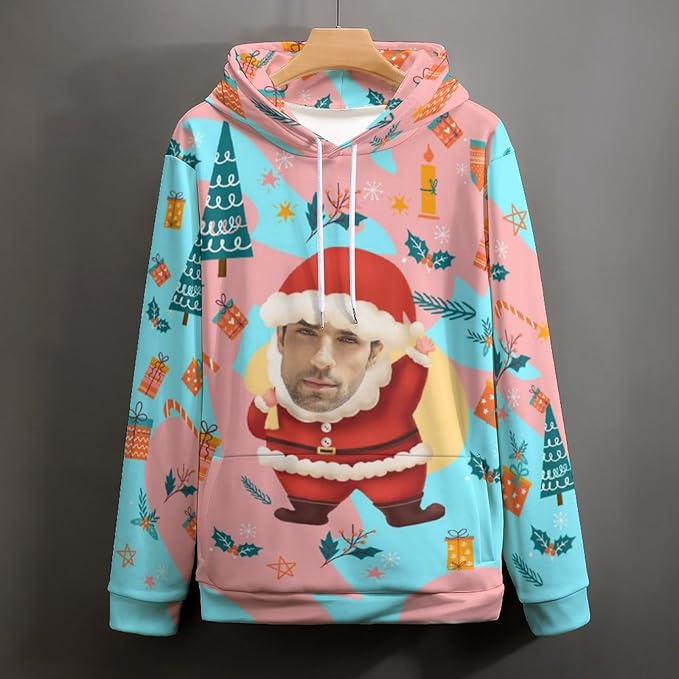 Artsadd Custom Face Unisex athletic Pockets Sweatshirt Loose Hoodie Custom Christmas Long Sleeve Sweatshirt Hooded Pullover