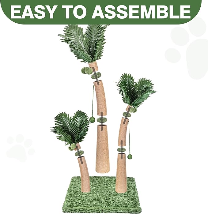 40'' Tall Cat Scratching Post Cat Tree, 3 Curved Design Palm Tree Cat Scratching Post with 8 Interactive Balls, Natural Sisal Rope Cat Scratchers for Indoor Cats, Multi-Combinable (Style D)