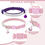 EXPAWLORER Soft Velvet Safe Cat Collars for Girl Cats - Rhinestones Bling Diamante Adjustable Collars Breakaway- Chirstmas Cat Clollar Gifts with Bells for Boy Cats Kitty and Small Dogs