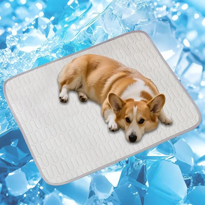 Cordless Cat Window Perch, Cats Dogs Hammock Cooling Mat, Summer Ice Silk Pad for Animal, Washable Chew-Proof Sleeping Mat(grayXL)