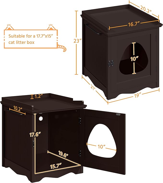 Yaheetech Cat Litter Box Enclosure, Hidden Litter Box Furniture with Side Towel Bar, Wooden Cat Washroom, Storage Cabinet, Indoor Pet House, Side Table Nightstand, Espresso