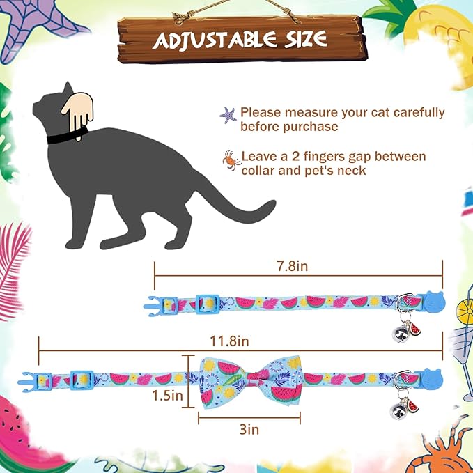 PUPTECK Summer Bow Tie Cat Collar with Bell - Breakaway Safety 3-Pack, Adjustable Bowtie Kitten Collars for Boy & Girl Cats, Puppies, Bunnies and Small Pets, Cute Costume Accessory, Fruit&Crab
