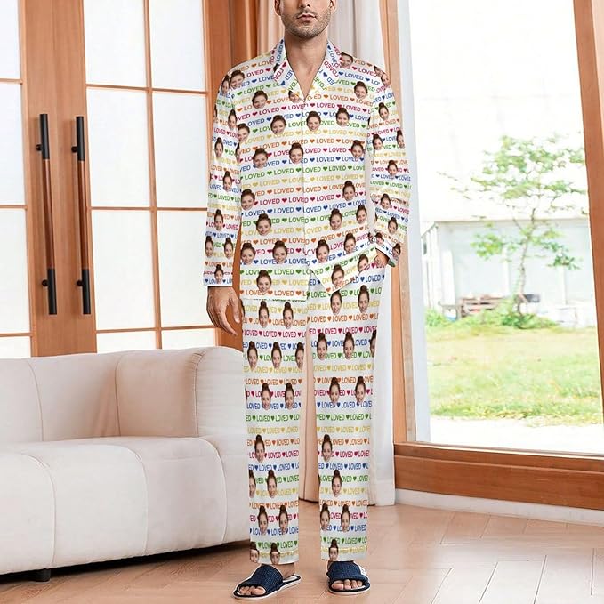 Custom Face Pajamas for Women Men,Personalized Dog Cat Pet Pajamas Set,Christmas Long Sleeve Sleepwear Pjs