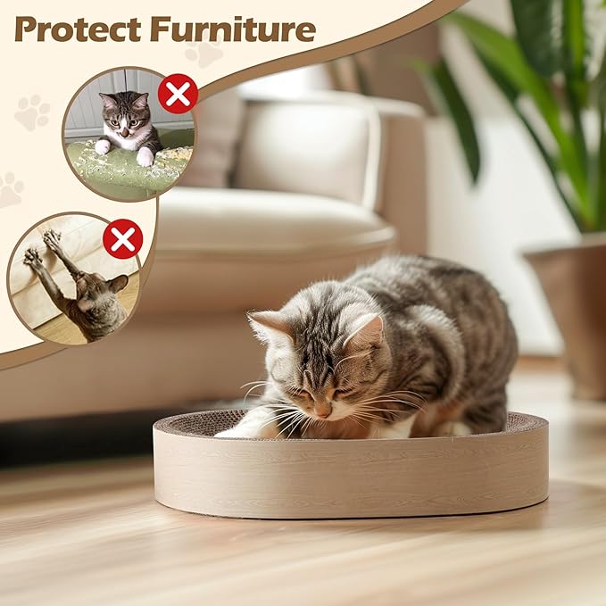 ComSaf Cat Scratching Board - Cat Scratcher Bed for Indoor Cats, Corrugated Cardboard Cat Scratch Pad, Durable Oval Cat Scratcher Bed Bowl for Kitten, Furniture Protector