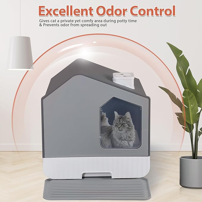 Extra Large Enclosed Cat Litter Box with Mat and Litter Scoop, Odorless Toilet Anti-Splashing Kitty Litter Pan Covered Hooded Cat Box