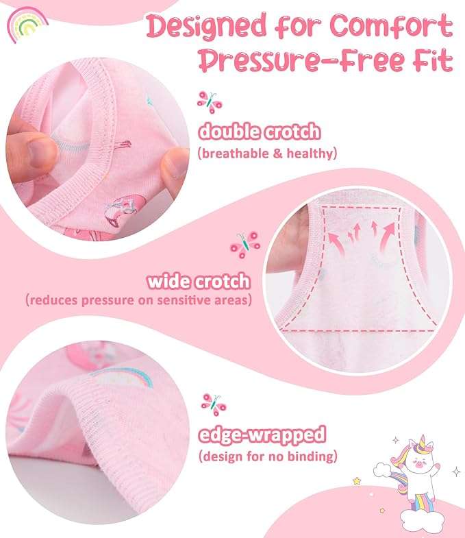 Girls and Toddlers 100% Cotton Underwear Tagless Soft Panties Size 2-3T,4-5T,6,8,10,12 (6-Pack)