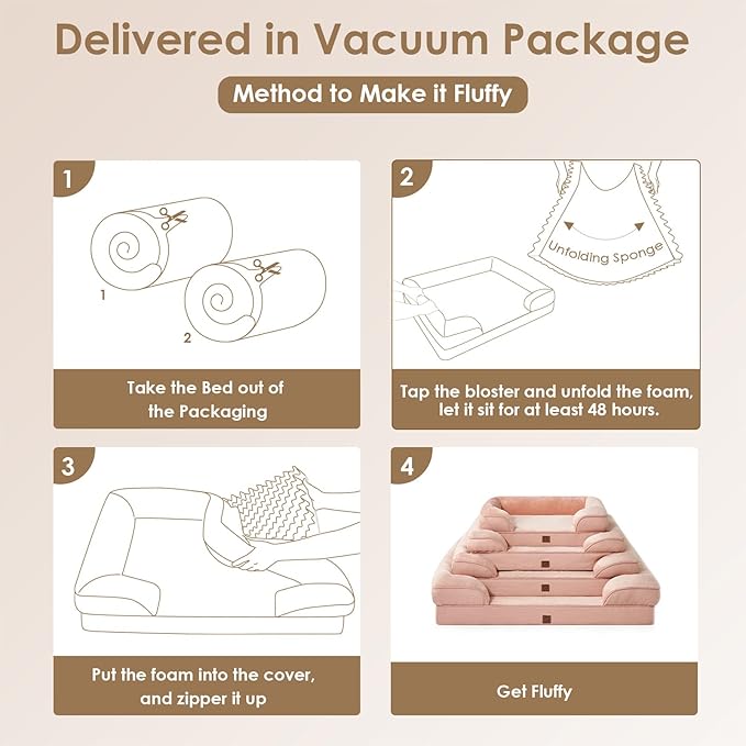 EHEYCIGA Orthopedic Dog Beds for Large Dogs, Waterproof Memory Foam Large Dog Bed with Sides, Non-Slip Bottom and Egg-Crate Foam Pet Couch Bed with Washable Removable Cover, Dusty Pink
