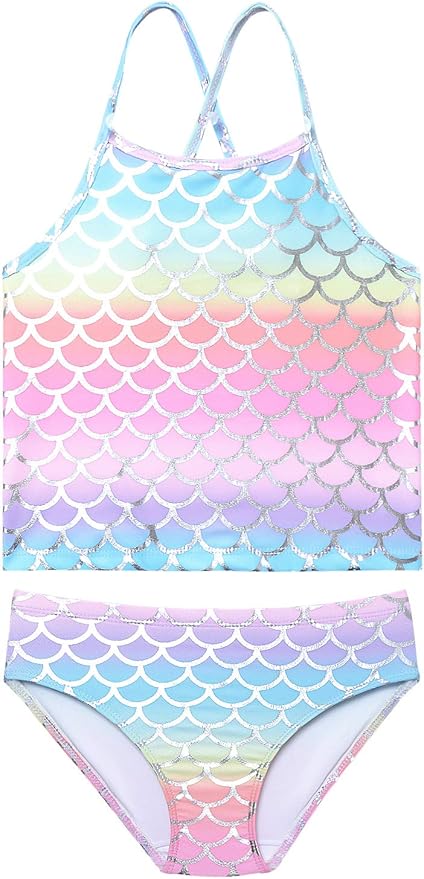Jxstar Girls 2-Piece Bathing Suit Unicorn Swimsuits Swimwear Tankini for Kids