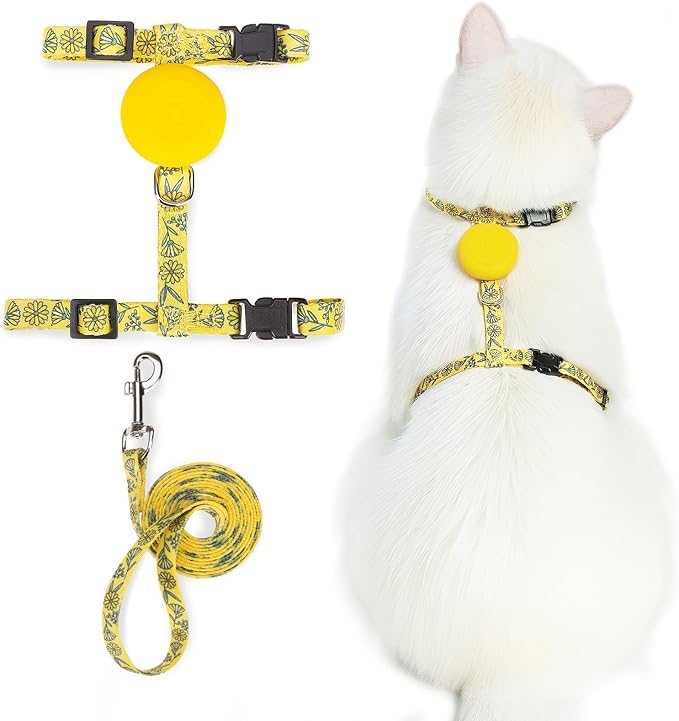 PUPTECK Adjustable Cat Harness and Leash Set Escape Proof Kitten Strap Collar for Walking Travel, Floral Pattern