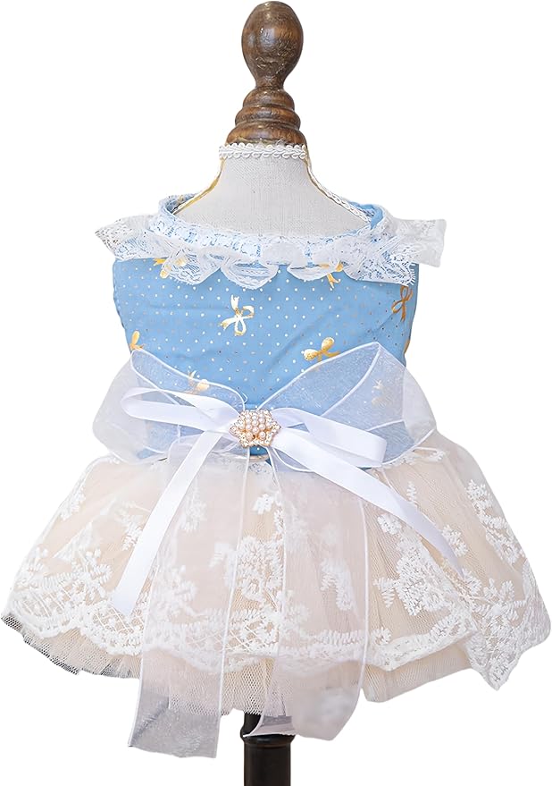 Fashion Sweet Puppy Dog Blingbling Princess Skirt Pet Dog Lace Cake Camisole Tutu Dress I-Blue XS