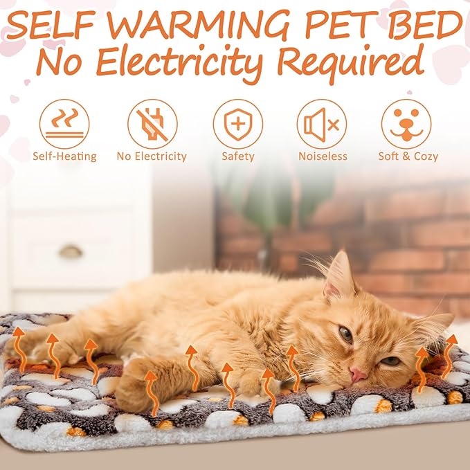 VitalCozy 2 Pack Self Warming Cat Mat Self Heating Pad Bed Reversible Machine Washable Reflects Body Heat Warm Thermal Pet Pad Crate Blanket for Feral and Indoor Cat (Grey,21" X 14",Heart)