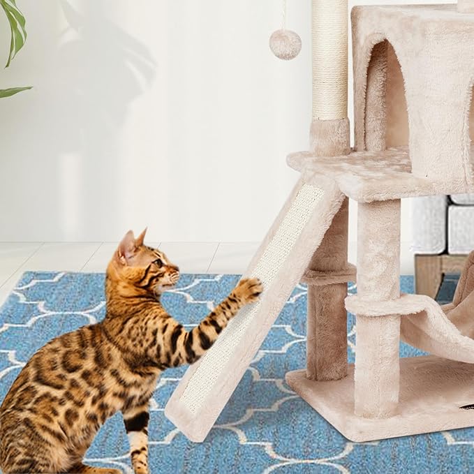 MIAO PAW Cute Cat Tree Tower for Indoor Cat Tower with Scratching Post Modern Activity House Hammock Hanging Ball Condo with Board Beige
