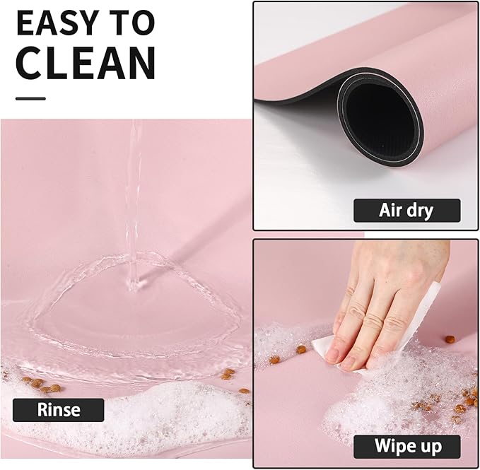 Dog Food Mat - Absorbent Cat Mat for Food and Water, No Stains Pet Feeding Bowl Mat, Easy to Clean Pet Placemats, Quick Dry Dog Water Dispenser Mat for Messy Drinkers | Pink 24"x36"