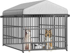 HOOBRO Outdoor Dog Kennel with Cover, 6.6 x 6.6 x 6.4 ft Dog Kennel Outside with Waterproof Roof and Rotating Feeding Bowls, Heavy-Duty Large Cage Enclosure, for Medium & Large Dogs, Black BK220GW03