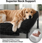 Veehoo Elevated Dog Beds Large Sized Dog with Fluffy Plush Bolster Cushion, Washable Orthopedic Dogs Couch Bed, Raised Pet Cot with Removable Mat, Breathable Mesh, No-Slip Feet, 53 x 37 inches, Black