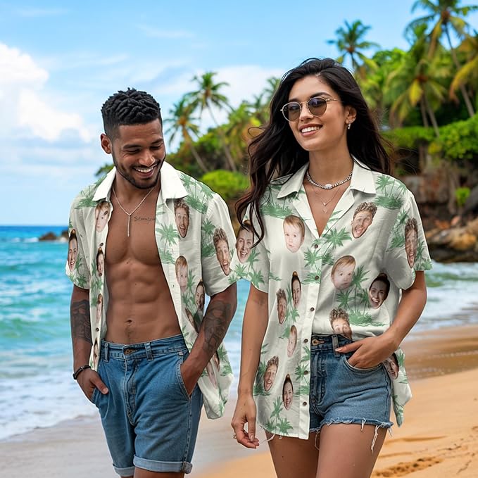 Custom Hawaiian Shirt with Face for Men, Unisex Tropical Beach Shirts Personalized Casual Funny Hawaii Button Down Shirts