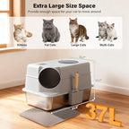 Extra Large Stainless Steel Litter Box with Lid, High Sided Enclosed Metal Cat Litter Box, Dog Proof Front Entry Top Exit, Odor Control, Easy to Clean, Leak Proof, Included Scoop & Mat