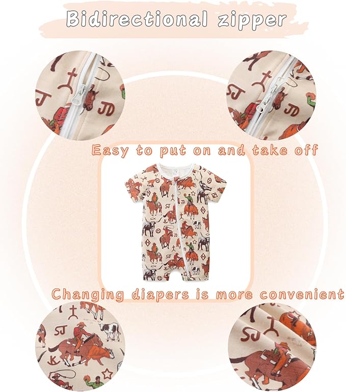 Unisex Summer Trendy 2-Pack Rompers Short Sleeve Zipped Bodysuit Infant Cotton Outfits