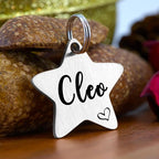 Ultra Joys Cat ID Tag Personalized Pet Tags, Durable Stainless Steel Small Pet Mini Dog Cat Tag Lightweight - Star Tag in Silver