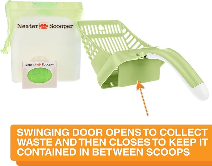 Neater Pet Brands Neater Scooper Standard Cat Litter Scoop, 195 Refill Bags – Mess-Free Cat Litter Scooper with Bag, Spill-Proof Kitty Box Sifter, Bin Doubles as Scoop Holder, For Single-Cat Household