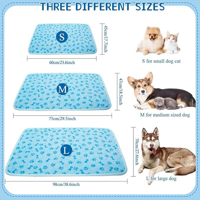 Dog Cooling Mat Self-Cooling Mat for Dogs Non-Slip Pet Cool Pad Cat Sleeping Pad Summer Blanket for Pets Foldable Washable for Kennel, Travel, Bed, Cars, Indoor and Outdoor Use (Blue, S(23*17inch))