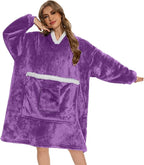 Wearable Blanket Hoodie with Giant Pocket, Soft Warm Sherpa Fleece Oversized Blanket Sweatshirt Gifts for Women Men